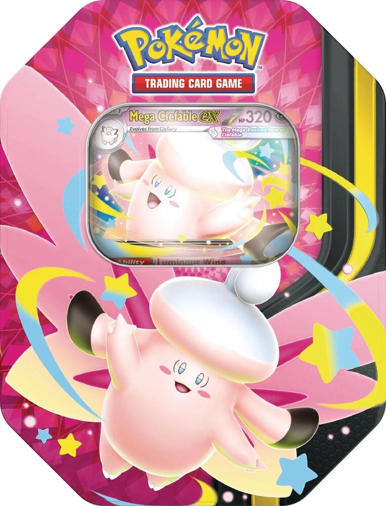 Pokémon TCG Mega Moonlit Tin Mega Clefable ex with 4 Booster Packs