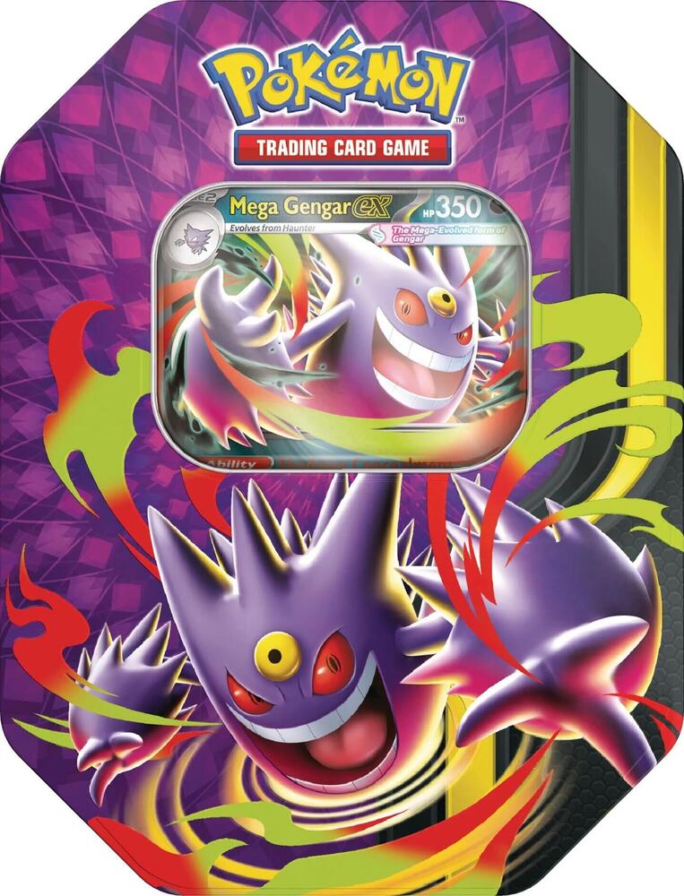 Pokémon TCG Mega Moonlit Tin Mega Gengar ex with 4 Booster Packs