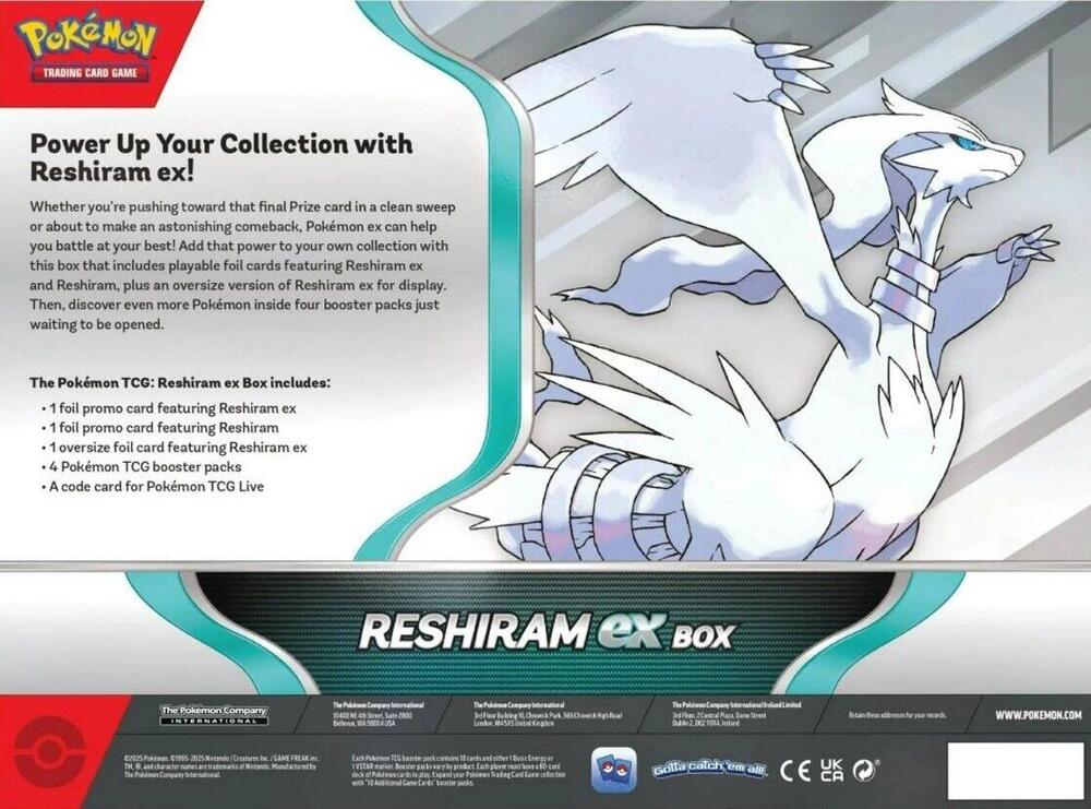 Back of Pokémon TCG Reshiram ex Box packaging